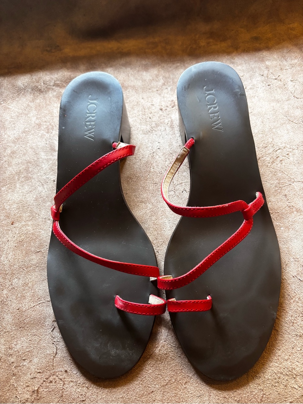 J. Crew Red Strappy Sandals with Black Footbed